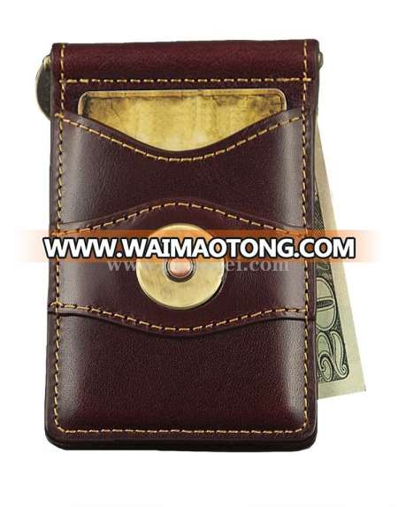 Palm West Men's Minimulist Premium Leather Money Clip Wallet RFID Blocking