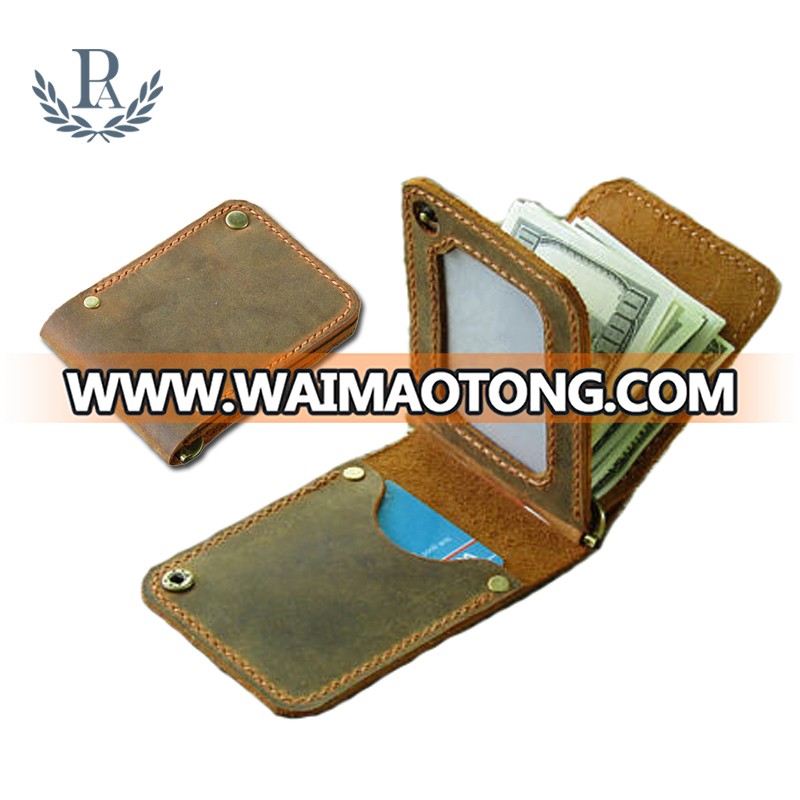 Customized slim bifold RFID blocking card holder genuine leather money clip wallet