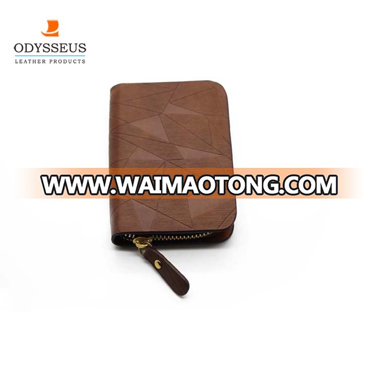 2018 custom logo brown zipper leather smart key card holder wallet for men